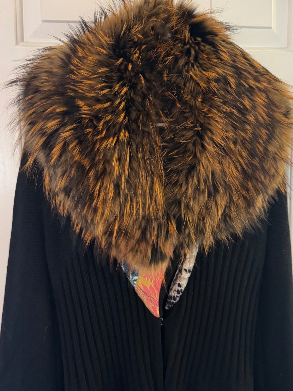 Roberto Cavalli Tanuki Fur Trim Zip Cardigan Sweater L NWT Rare Vintage Y2K